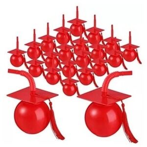 12 Set Red Graduation Cap Centerpiece Party Supplies Mortarboard with Tassels